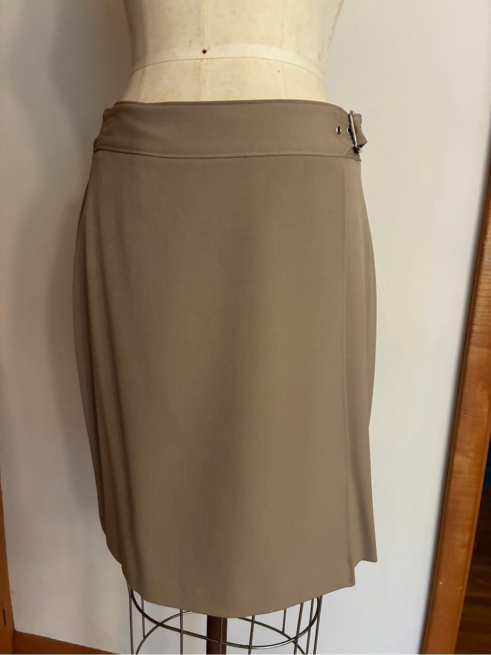 Briggs of New York Khaki Wrap-Front Pencil Skirt with Buckle Accent Midi